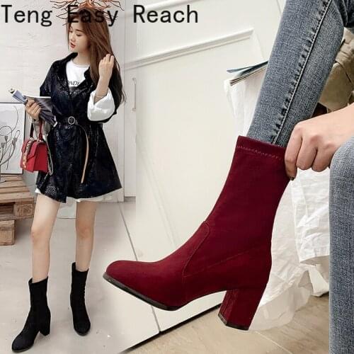 Women Autumn Winter Warming Boots 2021 New Fashion Slip-on Low Heel Square Toe Flexible Flock Casual Ankle Boots Big Size 34-43