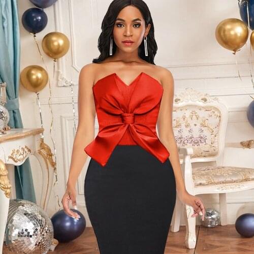 Women Strapless Tops Summer Sexy Off Shoulder Backless Bow Slim Zipper Black Fashion Evening Party Bodycon 2021 Female Clothing
