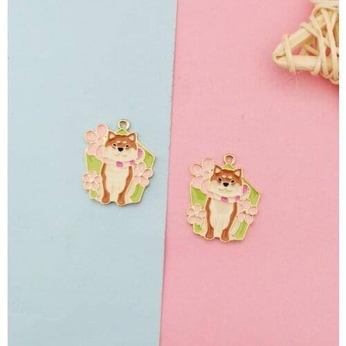 10pcs Metal Enamel Pastoral Dog Charms Bracelet Lovely Akita Dog Pendants Earring Floating Jewelry Making Accessories Ornament