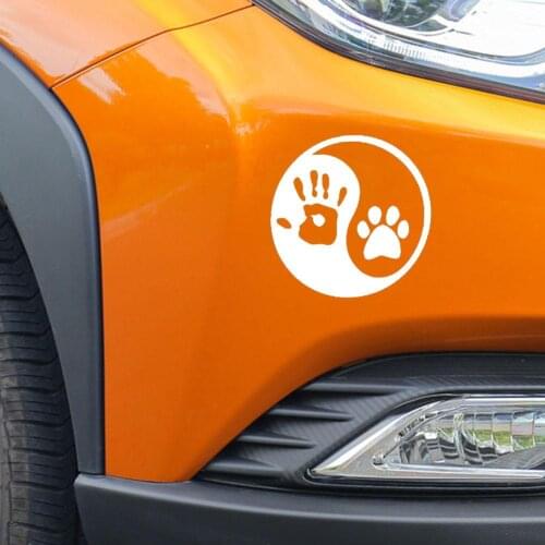 10X4cm Yin Yang Human Dog Hand Car Trunk Body Bumper Window Decor Styling Decal Sticker Decoration