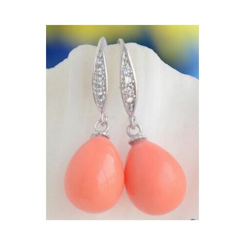 12*14MM PINK CORAL TEARDROP SOUTH SEA SHELL PEARL DANGLE EARRING natural gem/stone/coral/opal EarringsWomen Party