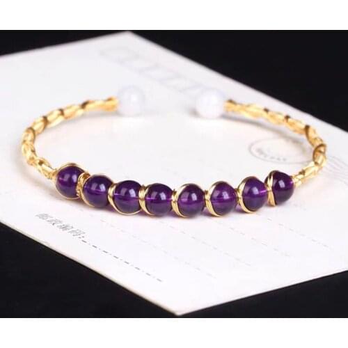 2021 New Handmade 14KGF Natural Amethyst Bracelets For Women Bangle Adjustable Exquisite Creative Gift