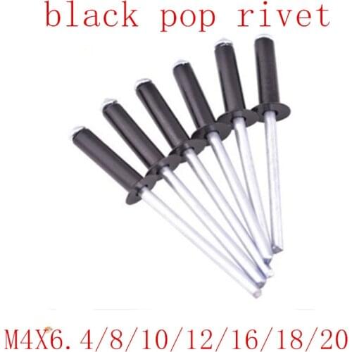 25PCS M4*6.4/8/10/12/14/16/18/20/25 black Aluminium Mushroon Head Break Mandrel Blind Rivets Nail Pop Rivets