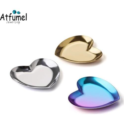 3Pcs Heart Shape Diamond Jewelry Bpx Cosmetic Storage Box Metal Ring Cufflink Stud Jewelry Organizer Tray Home Decoration Case