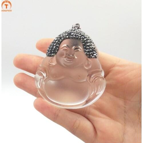 3Pcs Laughing Buddha Buddhism Religious Pendant Rhinestone Glass Beads Buddha Wisdom Meaning Charm For Necklace Crystal Jewelry