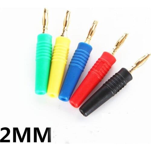 50pcs/lot Five Color 2mm In Line Banana Plug High Quality Cooper with Gold Plated Banana Head Black/Red/Yellow/Green/Blue Color