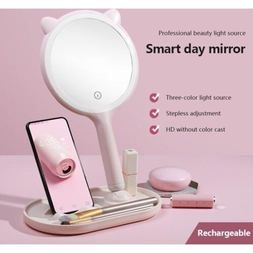 5X Makeup Mirror Stand Magnifying Mirrors Multi-Function LED Touch Table Organizer Makeup Mirror Portable Makeup Beauty Mirror