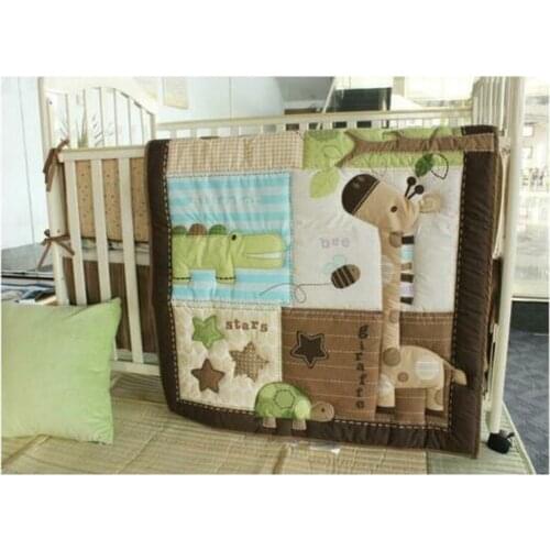 6pcs Baby Bedding Set Alligator Giraffe Nursery Quilt Bumper Sheet Crib Skirt Baby Crib Set Toddler Bedding Set Baby Boy Crib