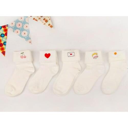 Free Shipping Time roll up hem socks embroidery sock 100% cotton socks woman socks