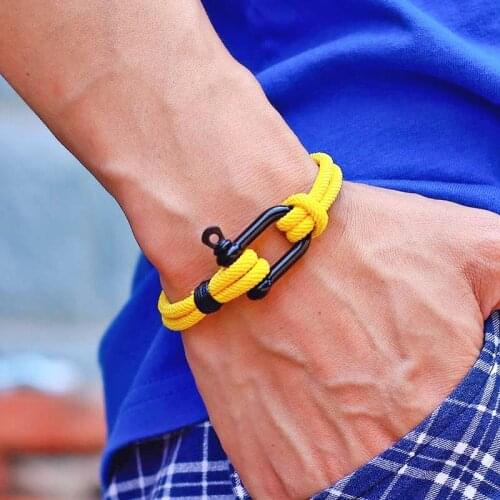 Hiphop Rock Thread Bracelet Men U Shaped Horseshoe Buckle Double Layer Red Black Braclet Survival Braclet Gift For Him Pulseras