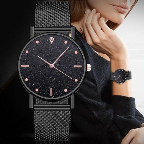 Fashion Luxury Women Dress Leather Mesh Band Analog Quartz Wristwatch Ladies Star Sky Dial Clock Analog Watch Casual Wristwatch