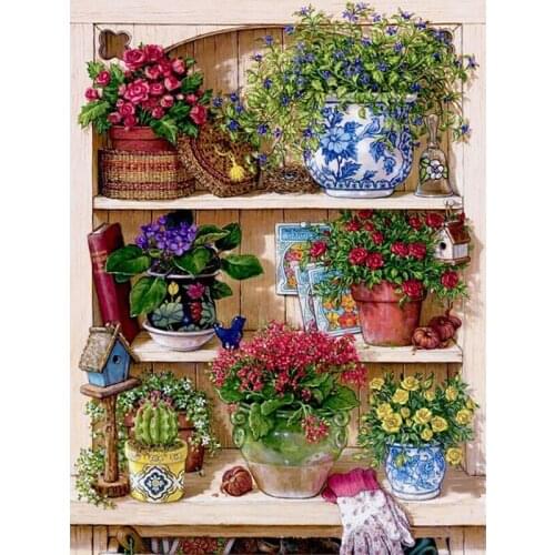 DIY 5D Diamond Painting Flower Vase Cross Stitch Diamond Embroidery Full Round Drill Rhinestone Landscape Home Decor