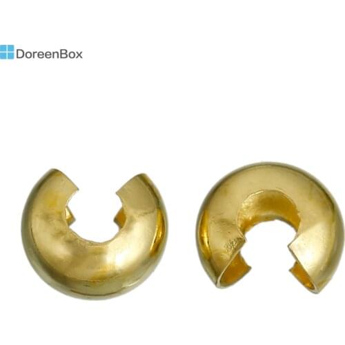 Doreen Box hot 200PCs Gold color Crimp Beads Covers 5mm x4mm( 2/8" x 1/8")