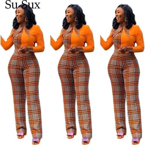 Elegant Jumpsuit Women Rompers Plaid Long Sleeve Wide Leg Pants Jumpsuit Playsuit Overalls Office Lady Vestidos African Clothes
