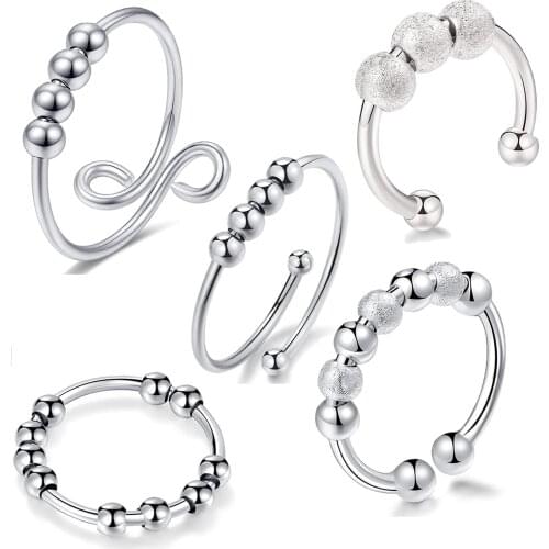 5PCS beads rings Rotate Freely Anti Stress Anxiety Ring for women girl Single Coil Antistress Spiral Beads Rotate Toy jewlery