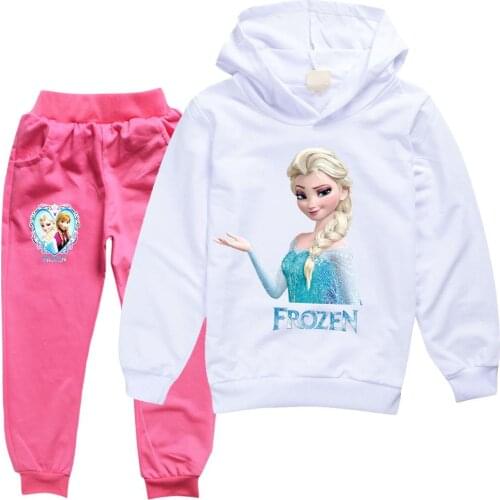 Disney Frozen Princess Kids Hoodie set girls Trousers Outfit Sweatshirt Tops+ Pants Outfits 2pcs Set Toddler Kids Elsa Clothes