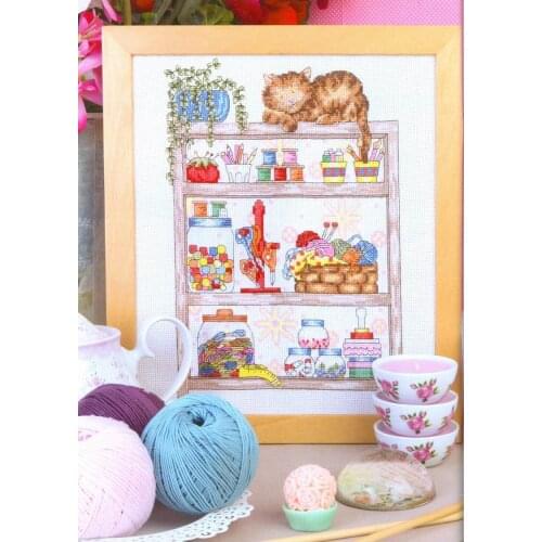 -The cat on the handmade shelf Cross stitch Handmade 14CT Counted Canvas DIY,Cross-stitch kits,Embroidery 1