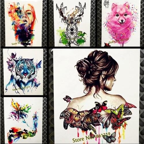 Beauty Watercolor Flower Butterfly Fairy Temporary Tattoo Stickers, Sexy Women Body Arm Art Fake Flash Waterproof Tattoo ELF