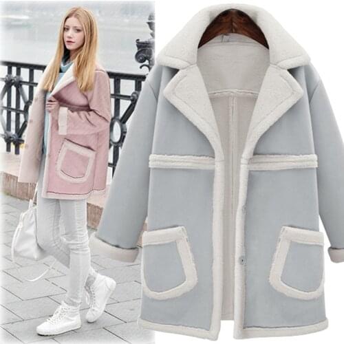 Autumn Winter Women Cardigan Suede Leather Fleece Jacket Overcoat Female Lapel Woolen Lamb Thicken Warm Coat Tops Cotton Clothes