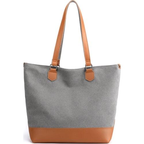 Fashion Canvas Woman bag, High quality Canvas with PU contrast color casual large capacity Shoulder bag