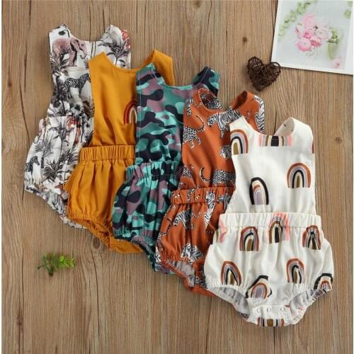 Newborn Baby Boys Fashion Sleeveless Romper Stylish Print/Embroidery Romper Kids Boys Summre Backless Bodysuits