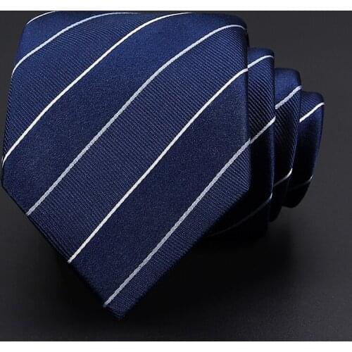 High Quality 2021 New Designers Brands Fashion Business 7cm Slim Ties for Men Deep Blue Striped Silk Necktie Work with Gift Box