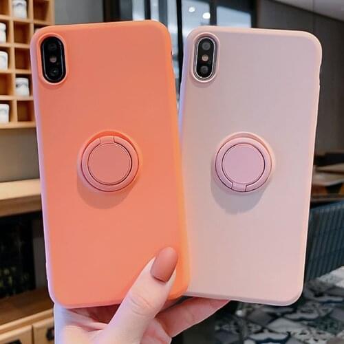 Liquid Silicone Ring Soft Phone Case for IPhone 11 Pro SE 2 XS Max 7Plus XR X 7 8 6 6S Plus Ring Holder Stand Silicon Back Cover