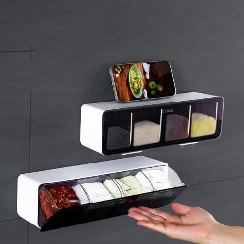 Wall-mounted Kitchen Seasoning Box Salt Kitchen Gadget Device Sets Spice Box Pepper Spice Rack Jar Sugar Bowl Organizer Tool