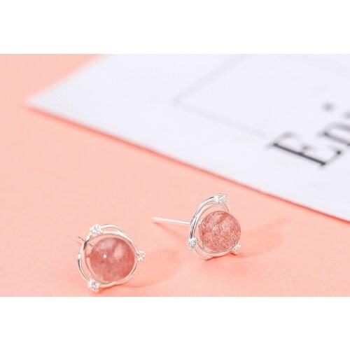 A Girl' Niche Design Strawberry Crystal Planet Earring Pink Zircon Sweet Cute Earring For Women Girl Gift Fashion Jewelry