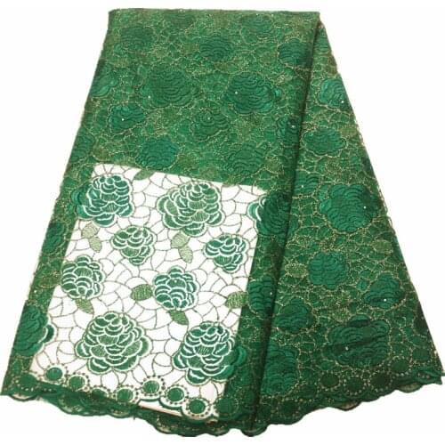Latest african fabric nigerian french lace fabric green african lace fabric 2019 high quality lace fabric with stones