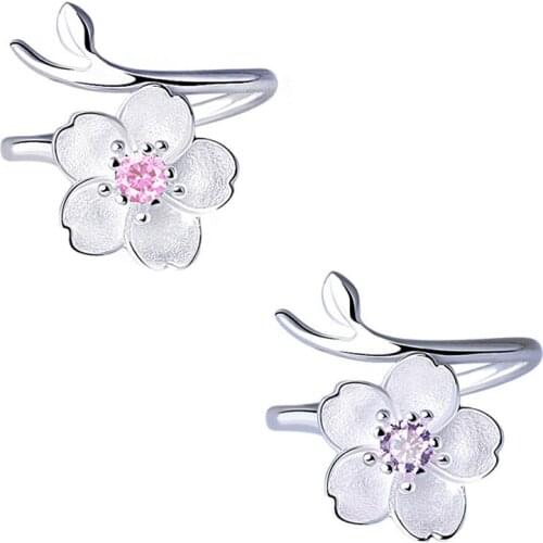 New cherry ring women silver jewelry open adjustable drill purple drill ring simple creative ring