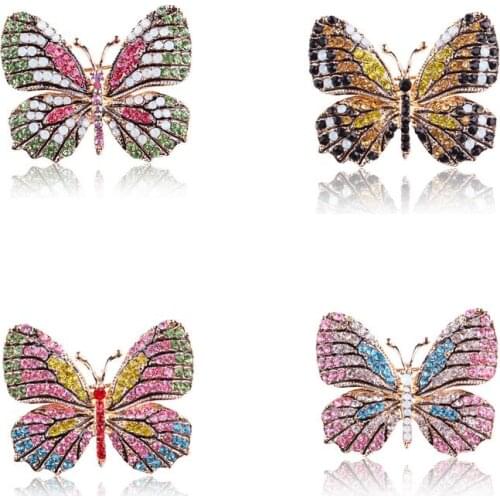 New Fashion Multi-Color Pave Setting Crystal Rhinestones Butterfly Brooch Pins Jewelry for Women in Assorted