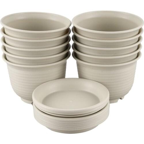 New 5.9 Inch Plastic Planter Pots with Saucer Set of 10, Seeding Nursery Planter Pot for Flowers Herbs Cactus Indoor Outdoor