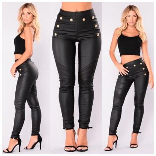 Autumn Winter Women Leather Pants High Waist Elastic Shiny Trousers Slim Female Pencil Leather Pants