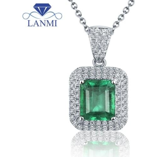 Solid 18Kt White Gold Emerald Necklace Pendant Emerald cut Gemstone for Wedding Jewelry 2T018