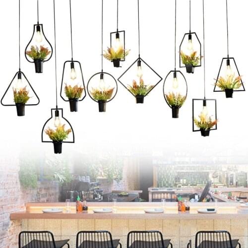Modern Frame Light Grass Flower Plant Pots Pendant Light Hang Lamp Home Balcony Cafe Living Room Grow Herbs or Succulents