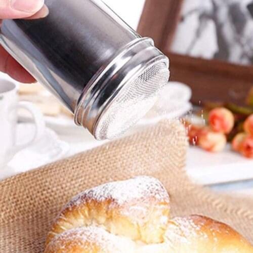 Powder Sugar Shaker with Lid Cinnamon Icing Cans Cocoa Flour Cinnamon Icing Stainless Steel Fine Mesh Shaker Sugar Powder Sifter