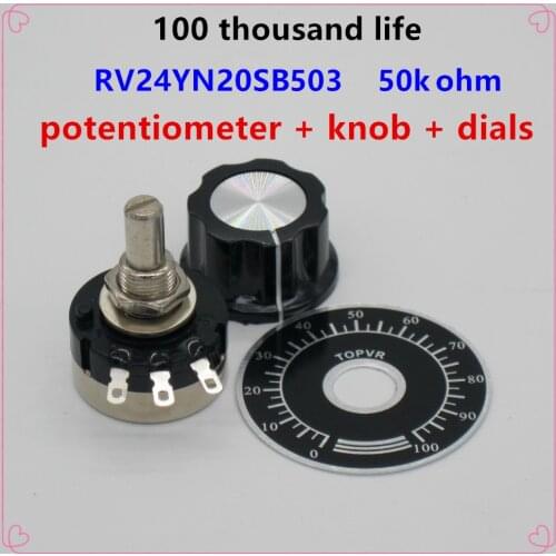 2pcs RV24YN20S B503 50k ohm Carbon film potentiometer single-turn potentiometer + 2pcs A03 knob + 2pcs dials