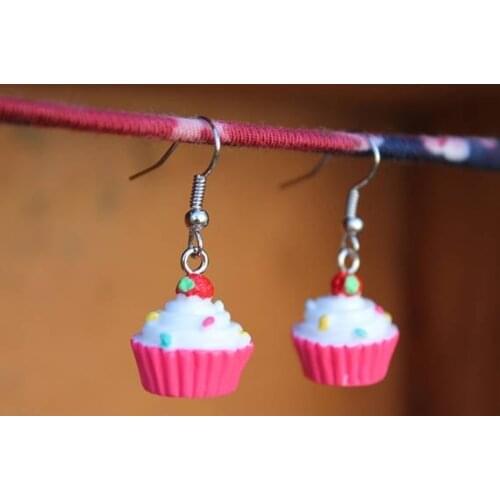 Cupcake Earrings, Mini Food Earrings,Pink Cupcake Earrings, Kawaii Earrings, Kitsch Earrings, Sprinkles, Strawberry on Top