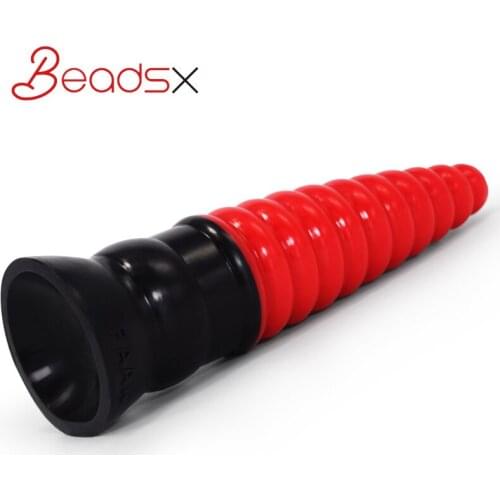 Red Head Silicone Anal Plug Black Suction Insertable Depth 20cm Pagoda Shape Adult Sex Toy For Women Masturbation Insert vaginal