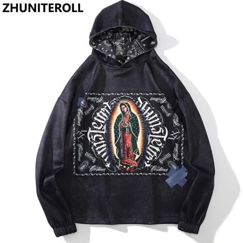 Harajuku Men Sweatshirt Letter Girl Print Hip Hop Hoodie Autumn Hooded Pullover Drawstring Fashion Streetwear Sweat Shirt Black