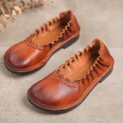 Genuine Leather Shoes Woman Spring Ladies Shoes Slip On Ballet Flats Round Toe fashion Casual soft Retro Comfortable women shoes