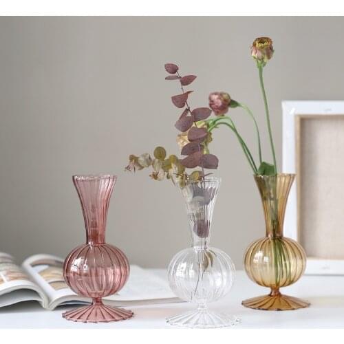 Retro Glass Vase Flower Transparent Brown and Yellow Nordic Ins Style Simple Table Pendulum Art Flower Decoration Hydroponics