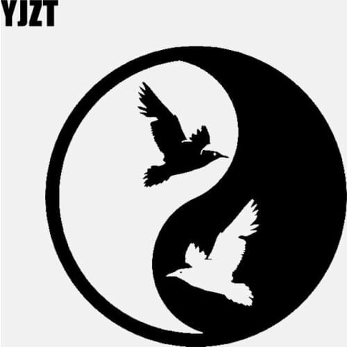 YJZT 13.4CM*13.4CM Vinyl Decal Yin Yang Symbol Buddhism Religion Birds Car Stickers Black/Silver C3-1557