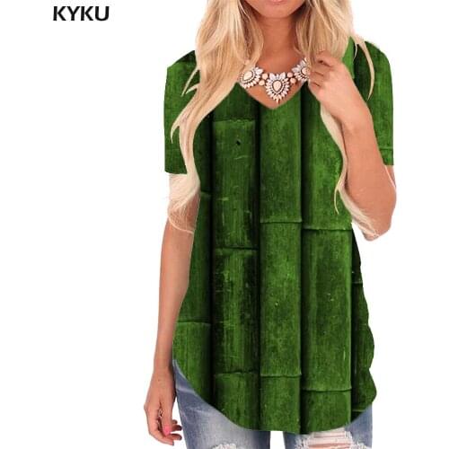 KYKU Abstract T Shirt Women Geometry Funny T shirts Psychedelic V-neck Tshirt Green Shirt Print Womens Clothing Punk Rock