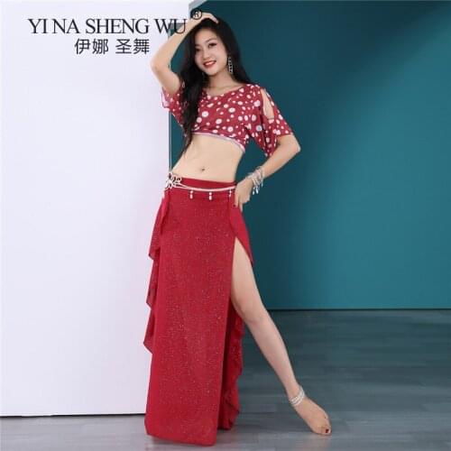 Belly Dance Summer Female Elegant Practice Clothes Sexy Wave Point Tops Oriental Dance Performance Group Competition Long Skirt