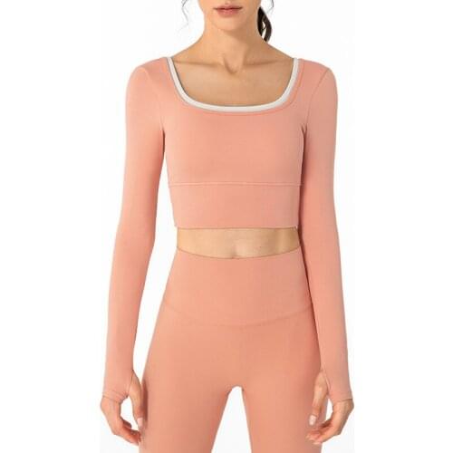 Women Long Sleeve Running Shirts With Chest Pad Yoga T-Shirts Solid Sports Shirts Quick Dry Fitness Gym Crop Top Sport Wear