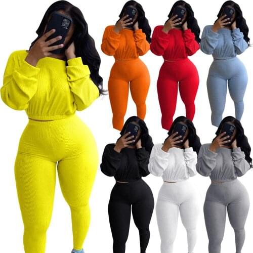Women Solid Tracksuits 2020 New Arrivals Long Sleeves T Shirt + Tight Pants Casual Two Pieces Pants Sets Casual Autumn