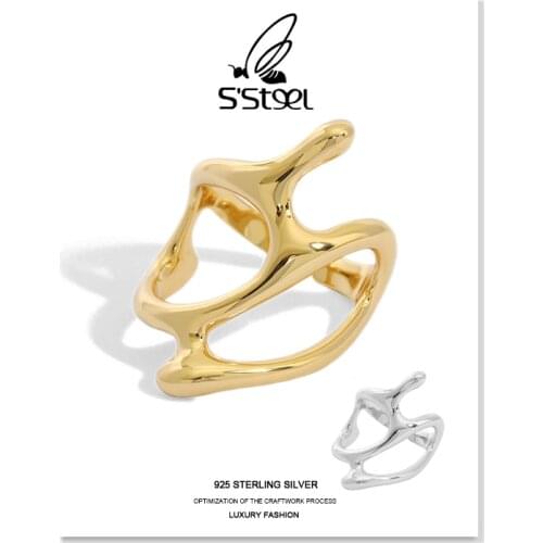SSTEEL Irregular Rings For Women 925 Sterling Silver Korean Designer Hollow Minimalist Open Ring Anillo Plata 925 Mujer Jewelry