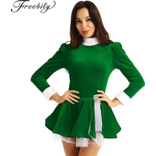 Women Adults High Neck Long Sleeves Figure Skating Dress Ballet Costume Gymnastics Leotard Velvet Christmas Dance Costumes